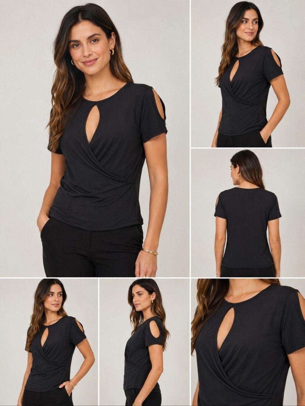 Anne Fontaine Priya Black Cold Shoulder Keyhole Stretch Top Women’s Size 40 M
